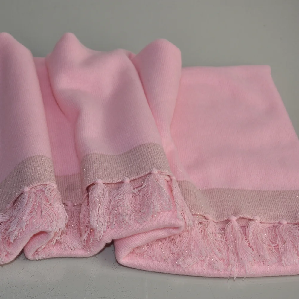 Lilly Pulitzer Take Me Away Cashmere Wrap Tassels Lurex Pink Gold Women's Scarf - Picture 10 of 11